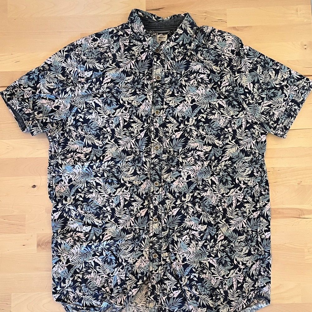 Men's Leaf Pattern Casual Shirt - Blue